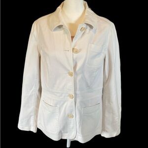 Janeville white jacket. Size 12. Button-up with pockets. 97% with some stretch.